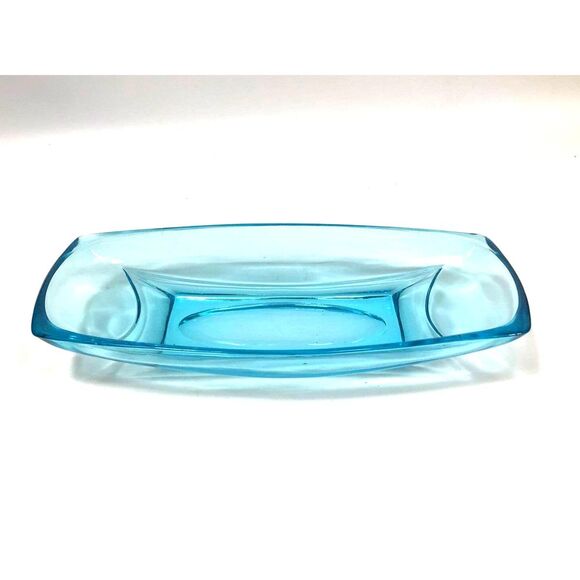 Elegant Vintage Blue Glass Rectangular Relish Dish Vintage - Picture 1 of 5